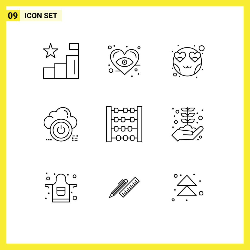Editable Vector Line Pack of 9 Simple Outlines of counter off heart cloud close Editable Vector Design Elements