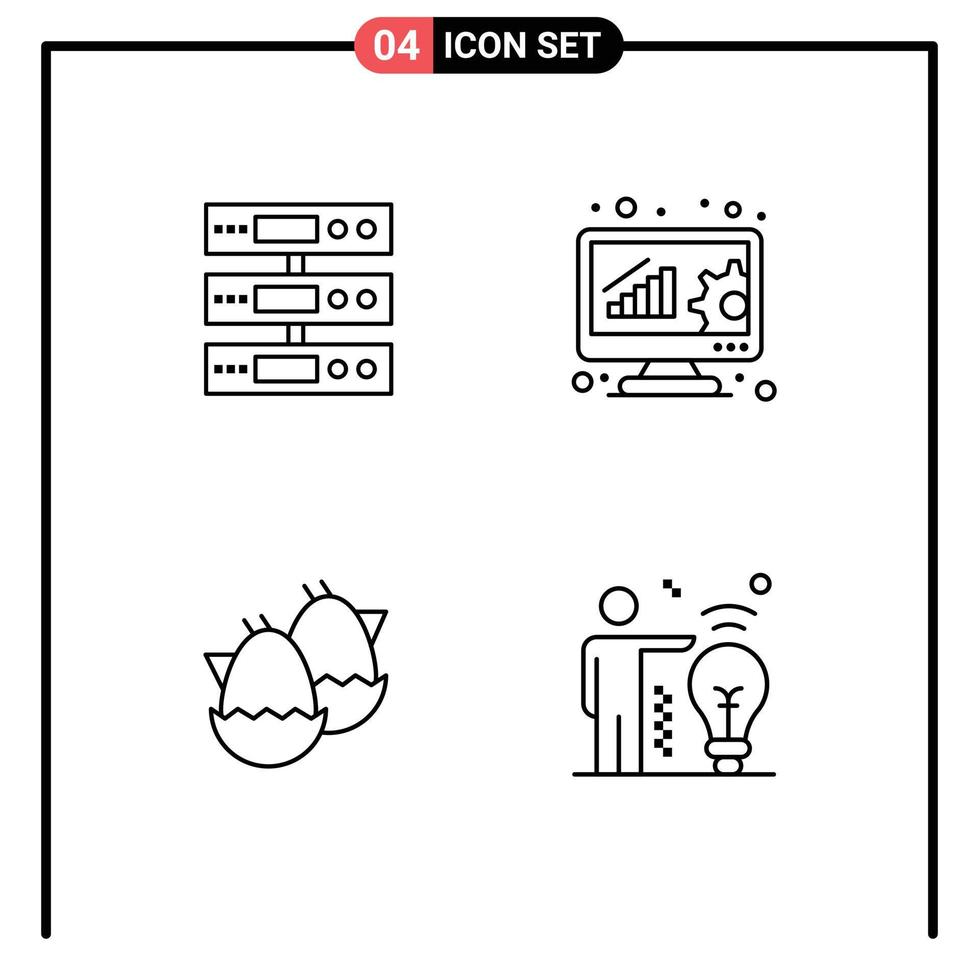 4 Universal Line Signs Symbols of server egg cloud data analytics easter Editable Vector Design Elements