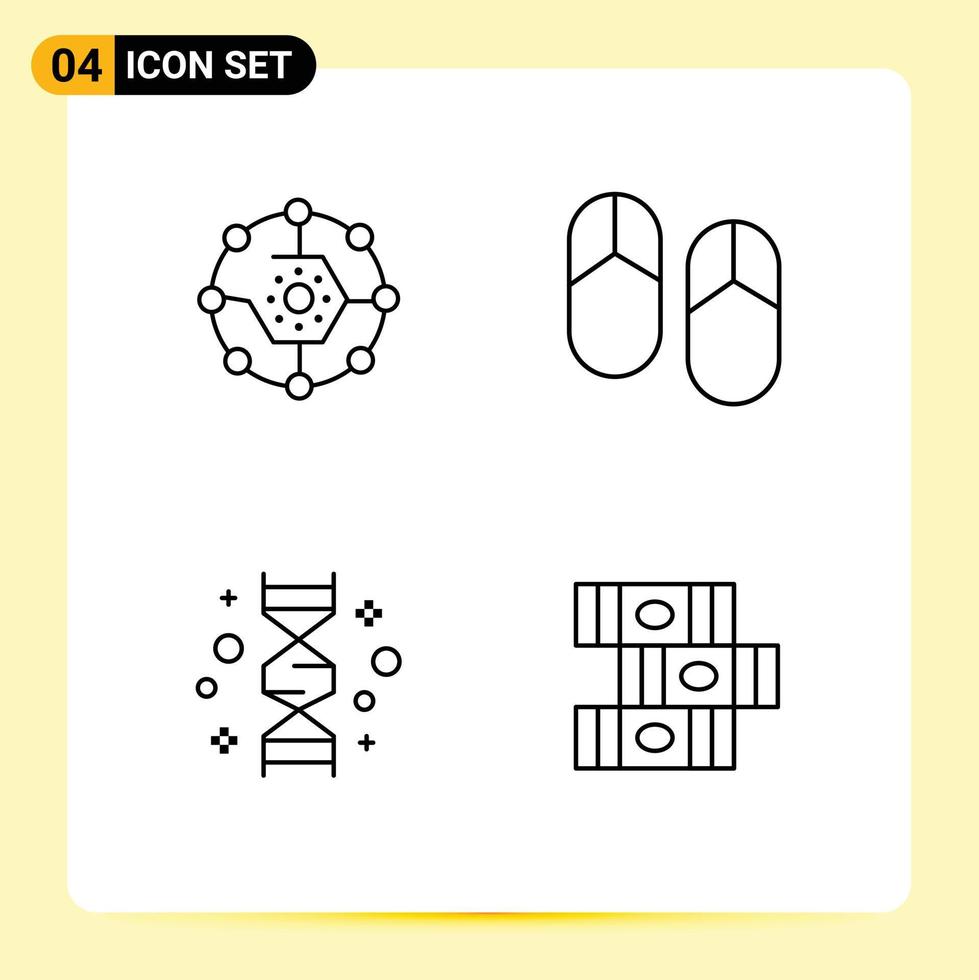 Editable Vector Line Pack of 4 Simple Filledline Flat Colors of computing chromosome network holiday gene Editable Vector Design Elements