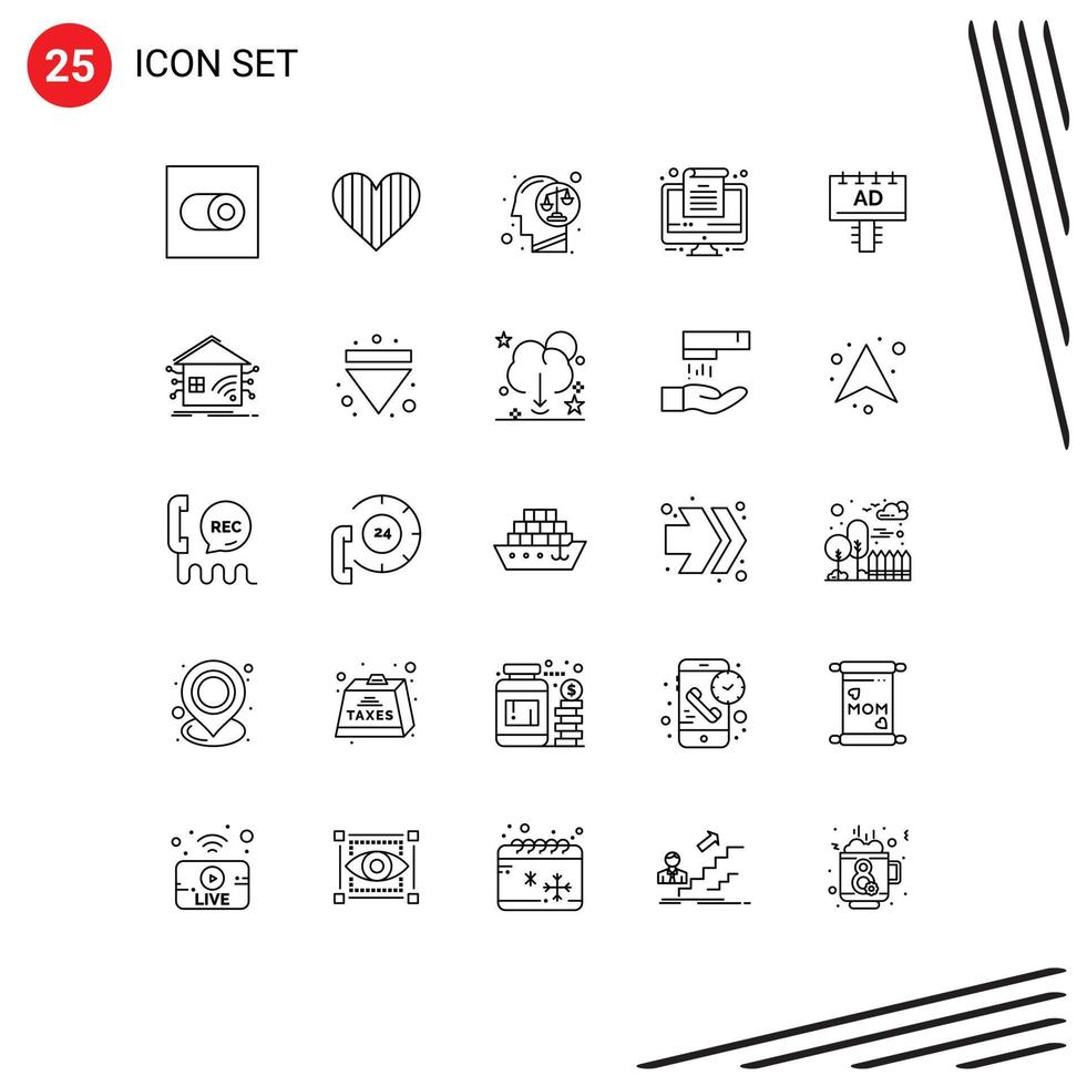 Group of 25 Modern Lines Set for board office balance document mind Editable Vector Design Elements