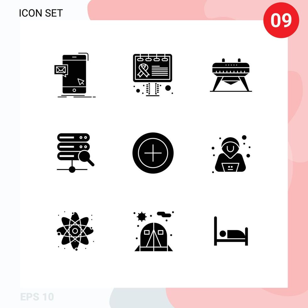 Mobile Interface Solid Glyph Set of 9 Pictograms of payments finance sign search web Editable Vector Design Elements