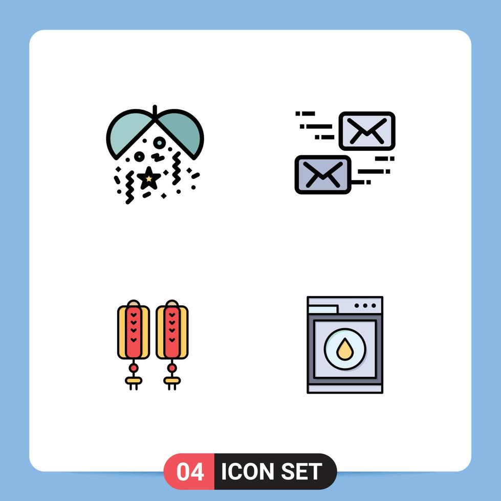 Set of 4 Modern UI Icons Symbols Signs for celebration chinese email message laundry Editable Vector Design Elements