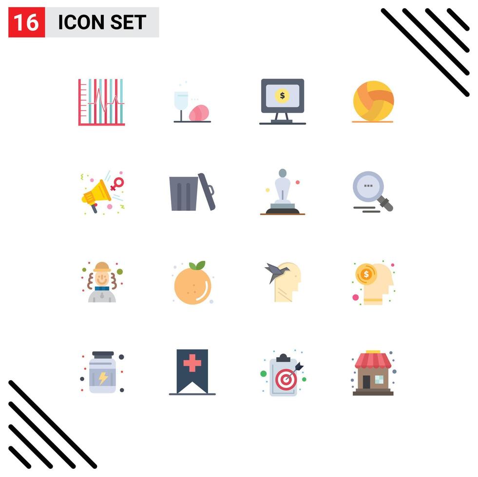 Set of 16 Modern UI Icons Symbols Signs for feminism sport drink game football Editable Pack of Creative Vector Design Elements