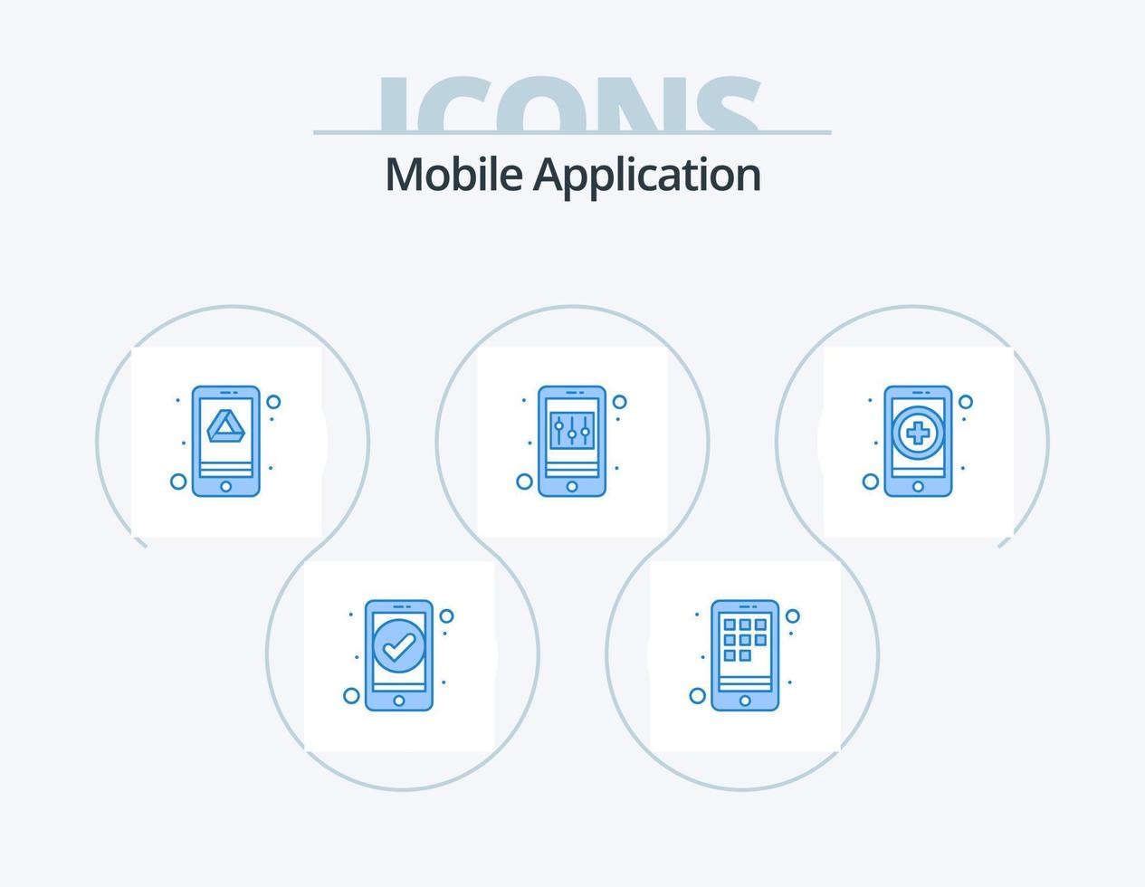Mobile Application Blue Icon Pack 5 Icon Design. health. drive. control. app vector