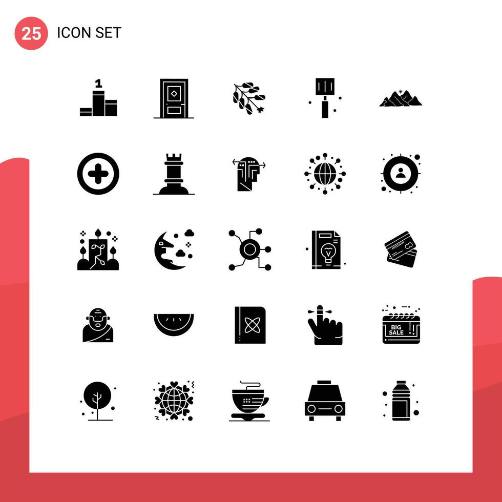 Group of 25 Solid Glyphs Signs and Symbols for hill mountain china kitchen fast food Editable Vector Design Elements