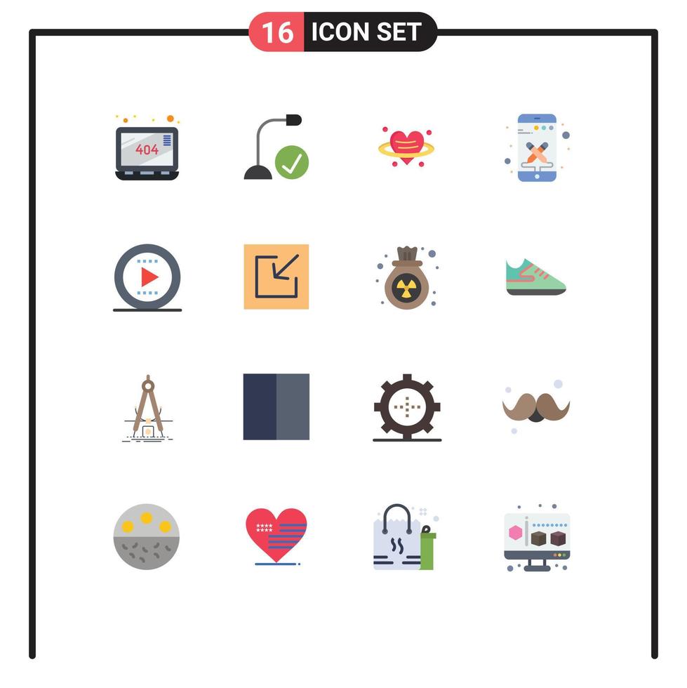 16 User Interface Flat Color Pack of modern Signs and Symbols of media tools heart smart phone design Editable Pack of Creative Vector Design Elements