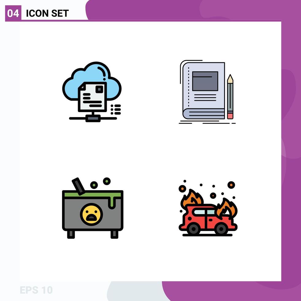 Set of 4 Modern UI Icons Symbols Signs for file school cloud business death Editable Vector Design Elements