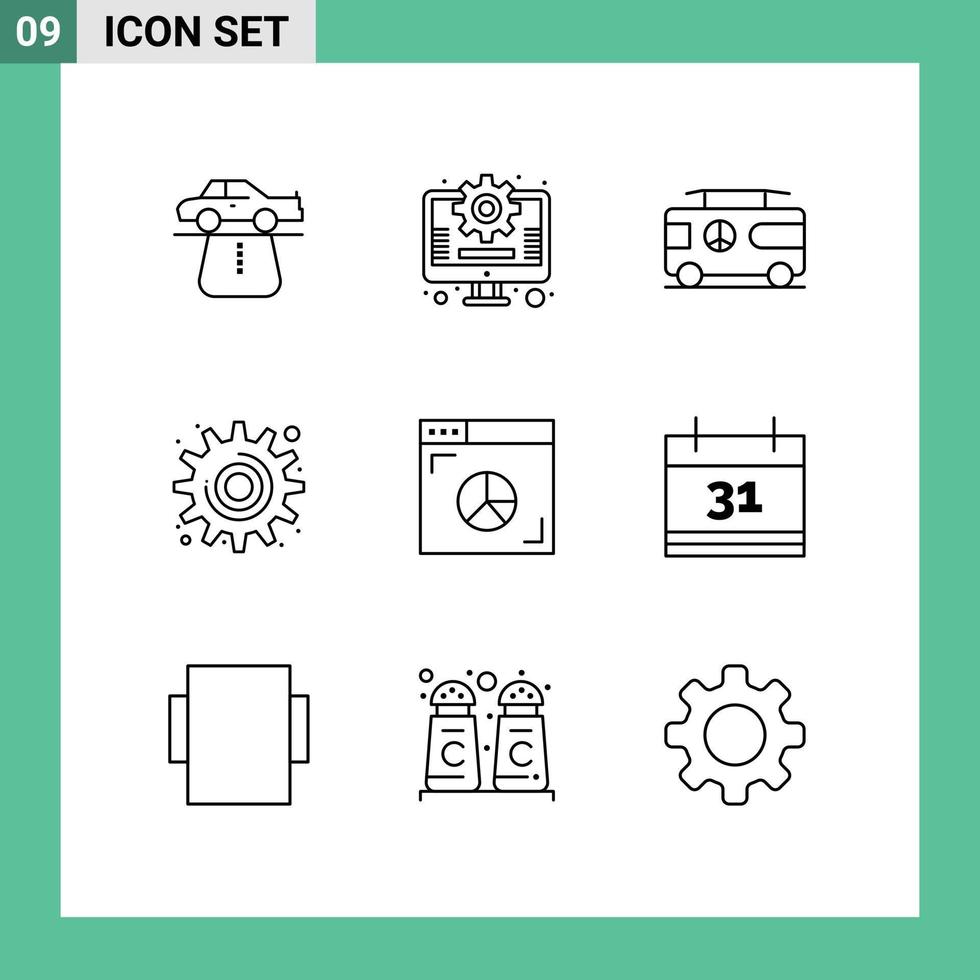 Pack of 9 creative Outlines of graph tool combo settings cog Editable Vector Design Elements