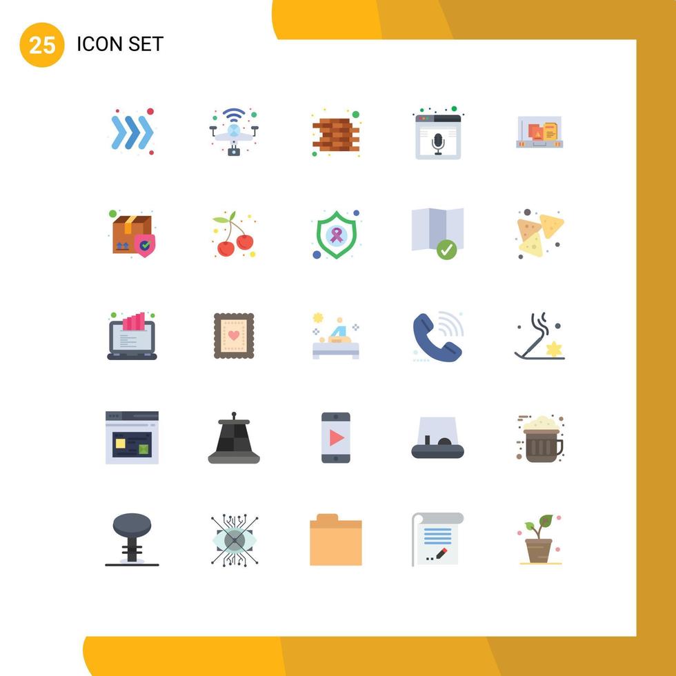 User Interface Pack of 25 Basic Flat Colors of bag presentation construction web page Editable Vector Design Elements