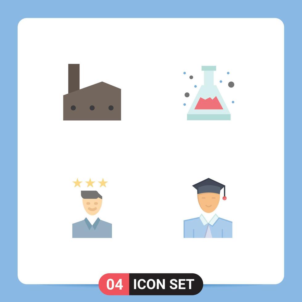 Mobile Interface Flat Icon Set of 4 Pictograms of factory business industry beaker growth Editable Vector Design Elements