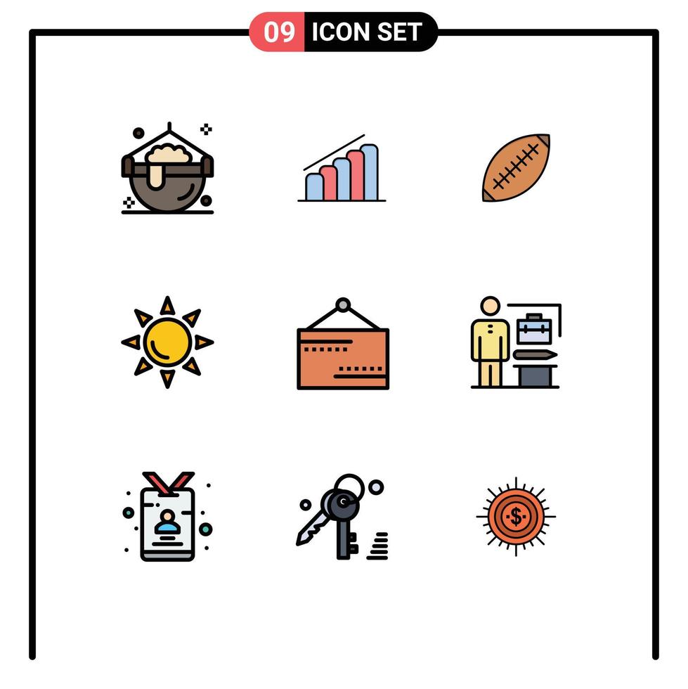 Modern Set of 9 Filledline Flat Colors and symbols such as sun beach afl sydney rugby ball Editable Vector Design Elements