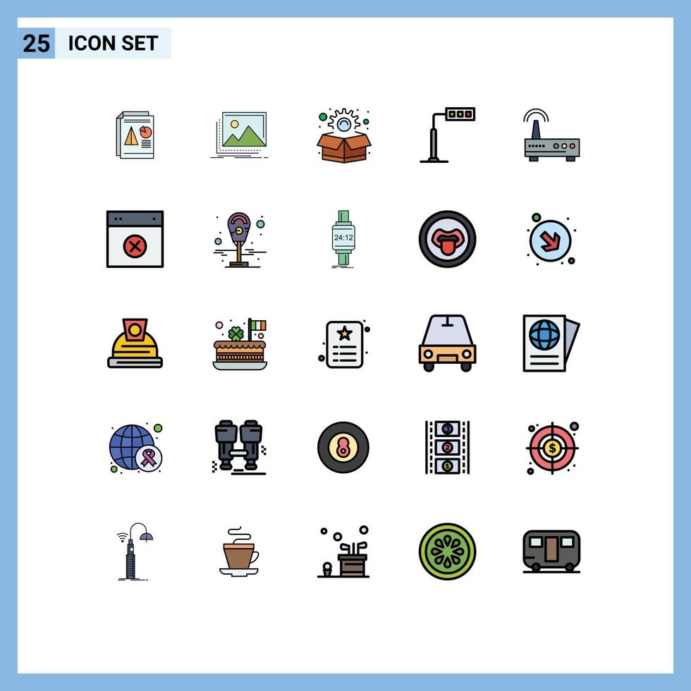 Universal Icon Symbols Group of 25 Modern Filled line Flat Colors of device tower nature light box Editable Vector Design Elements