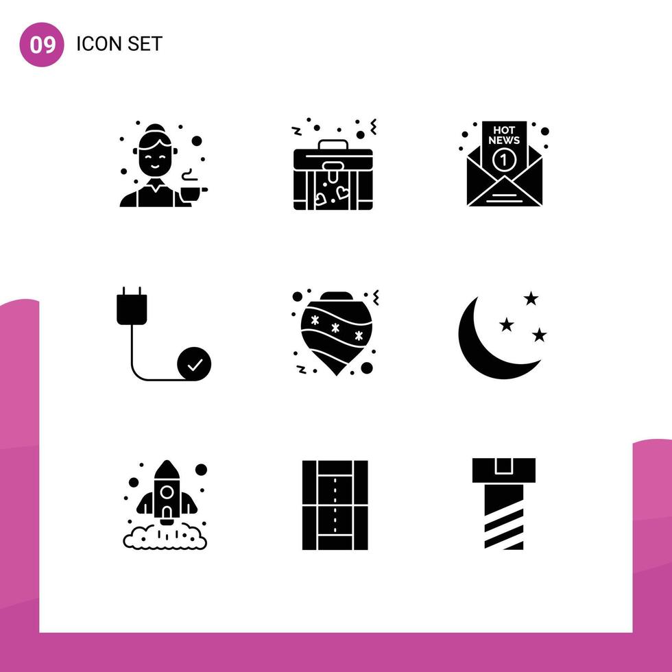 9 Thematic Vector Solid Glyphs and Editable Symbols of hardware cord breaking news connected report Editable Vector Design Elements