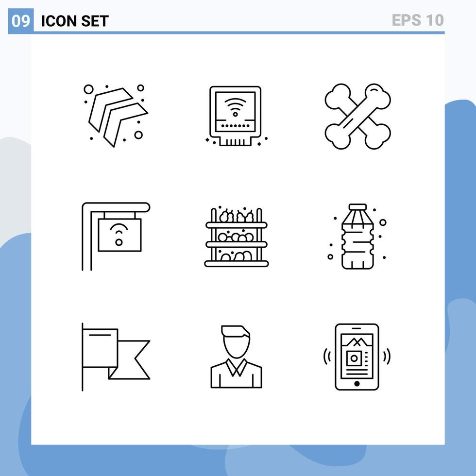 Set of 9 Vector Outlines on Grid for fruit shopping calcium grocery internet Editable Vector Design Elements