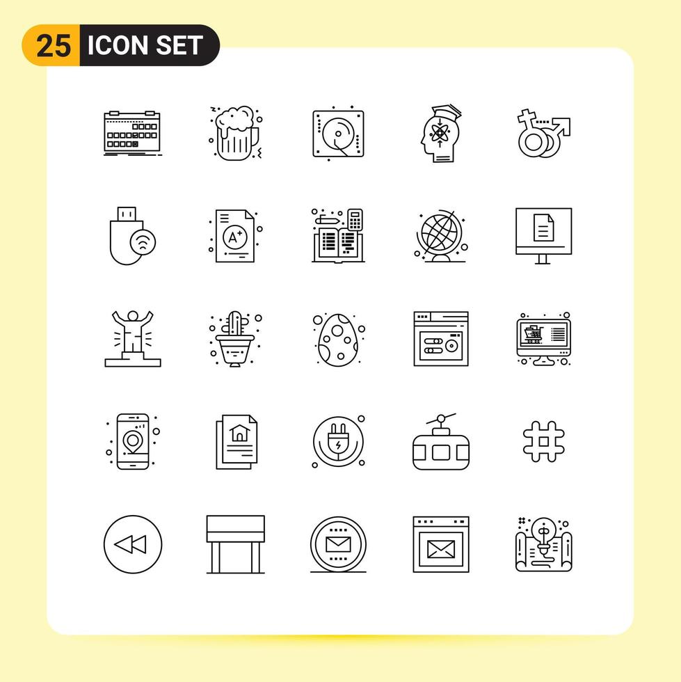 Set of 25 Modern UI Icons Symbols Signs for gender knowledge birthday human capability Editable Vector Design Elements