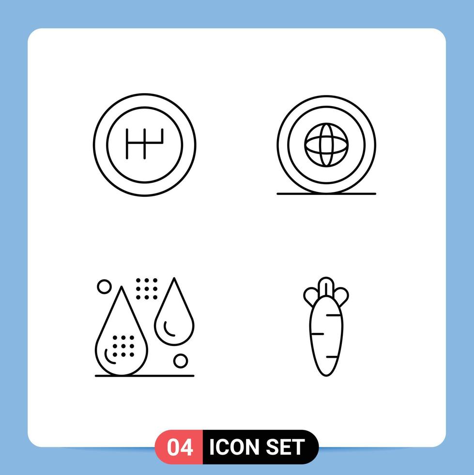 Set of 4 Modern UI Icons Symbols Signs for gearshift drops global location form Editable Vector Design Elements