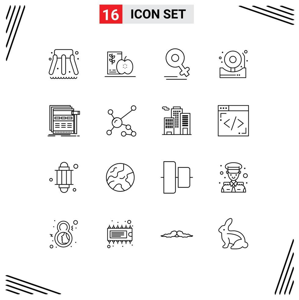 User Interface Pack of 16 Basic Outlines of page fire female bell alarm Editable Vector Design Elements