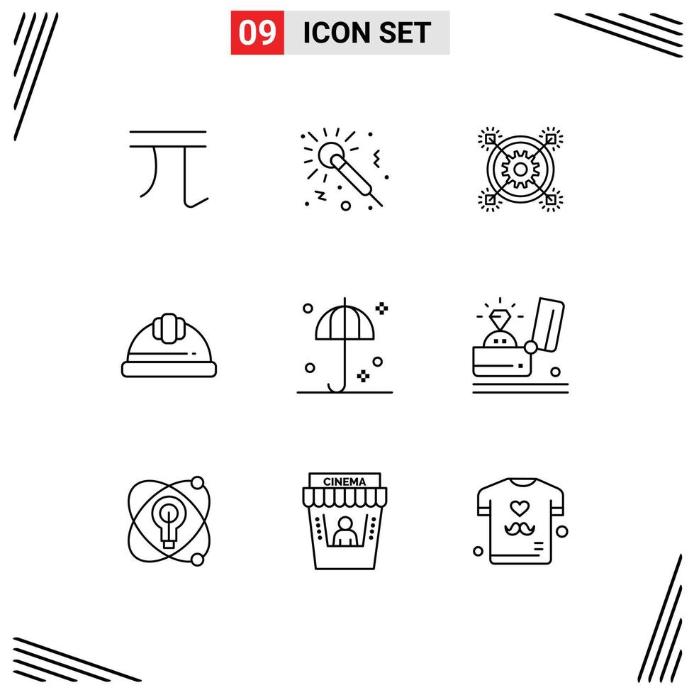 Pack of 9 creative Outlines of labour helmet helmet night cap pertinent Editable Vector Design Elements
