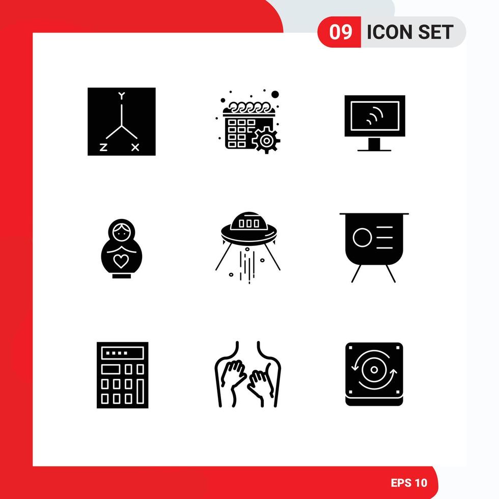 Pictogram Set of 9 Simple Solid Glyphs of rocket space wifi space ship love Editable Vector Design Elements