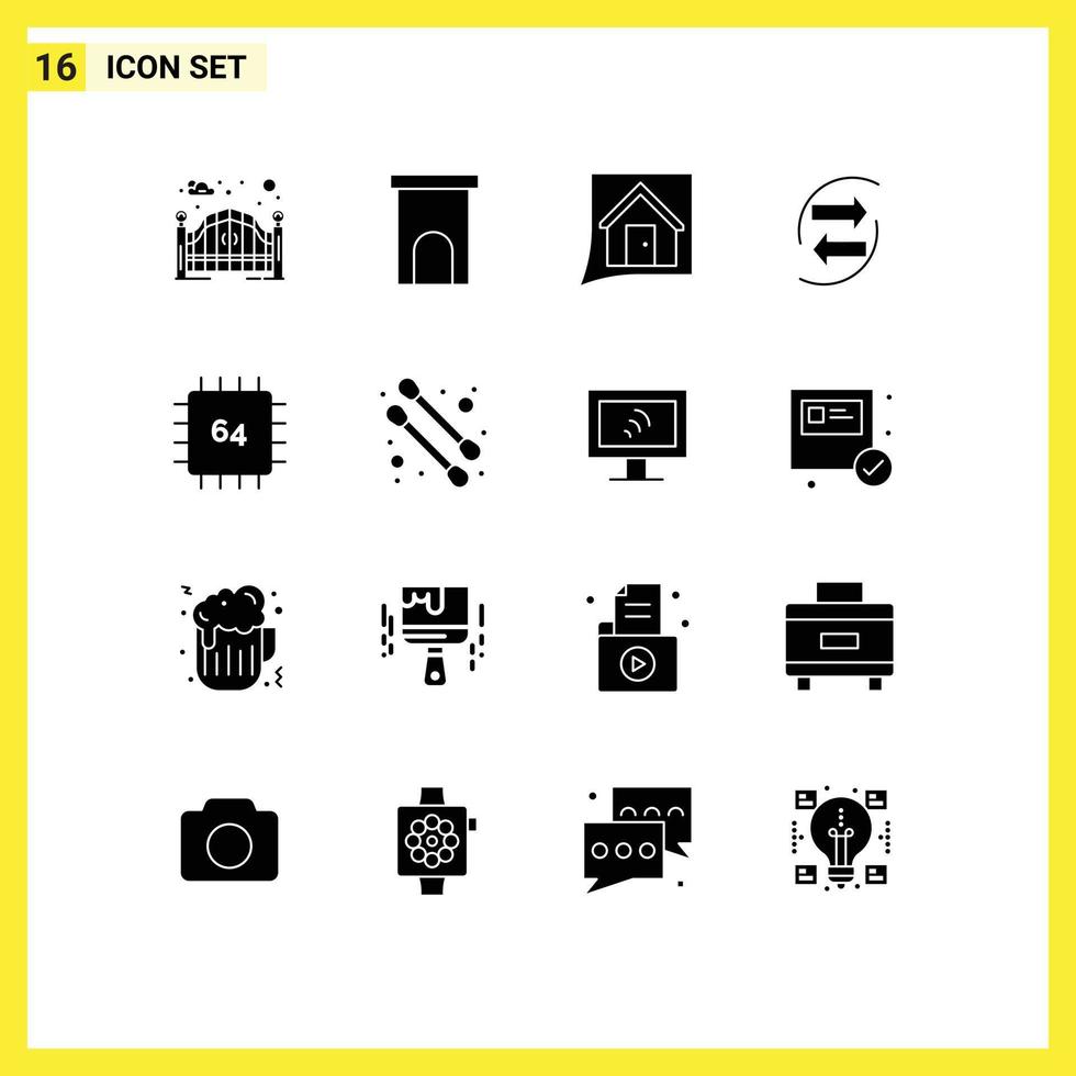 Modern Set of 16 Solid Glyphs and symbols such as exchang chart residence chang convo Editable Vector Design Elements