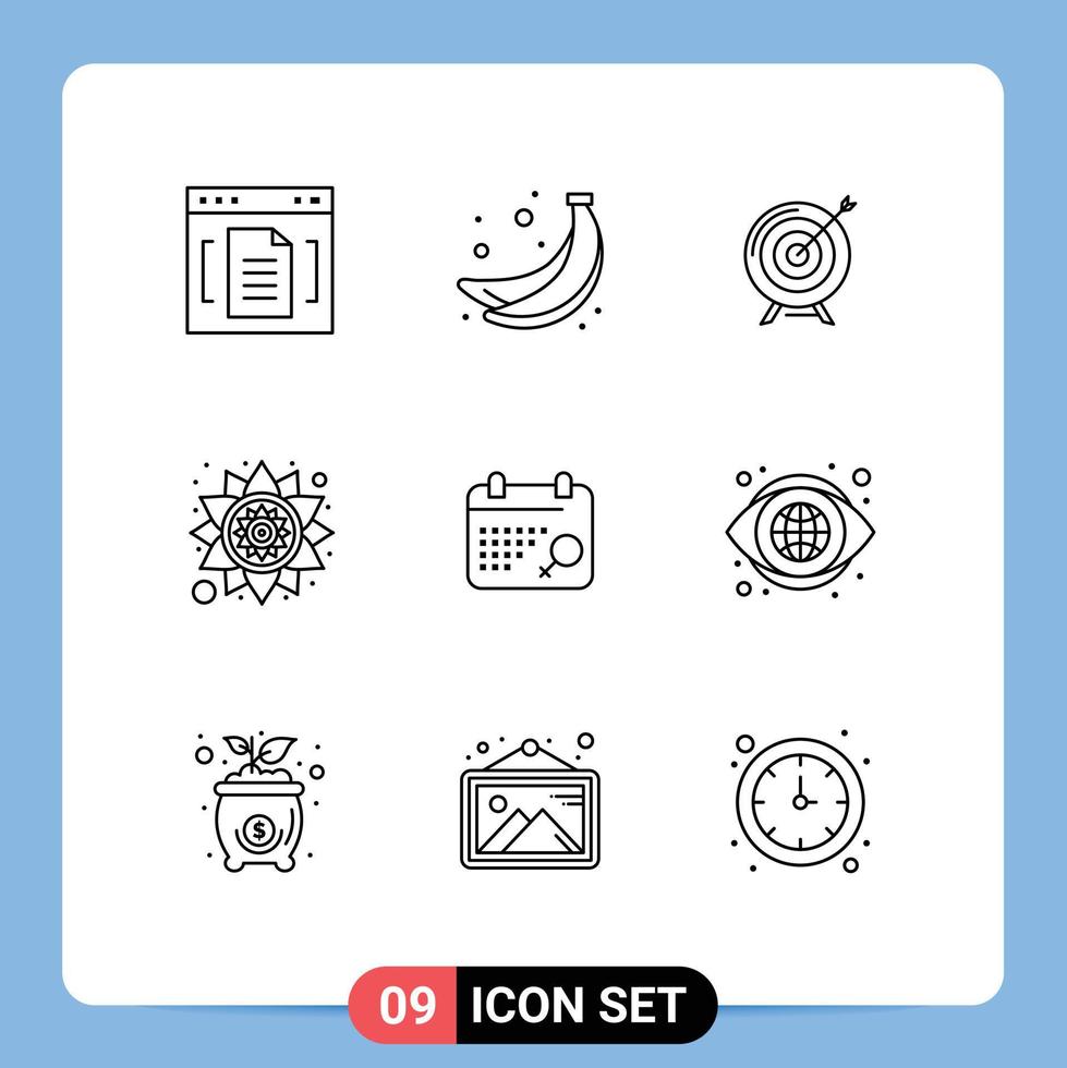 9 Thematic Vector Outlines and Editable Symbols of rangoli india target success goal Editable Vector Design Elements