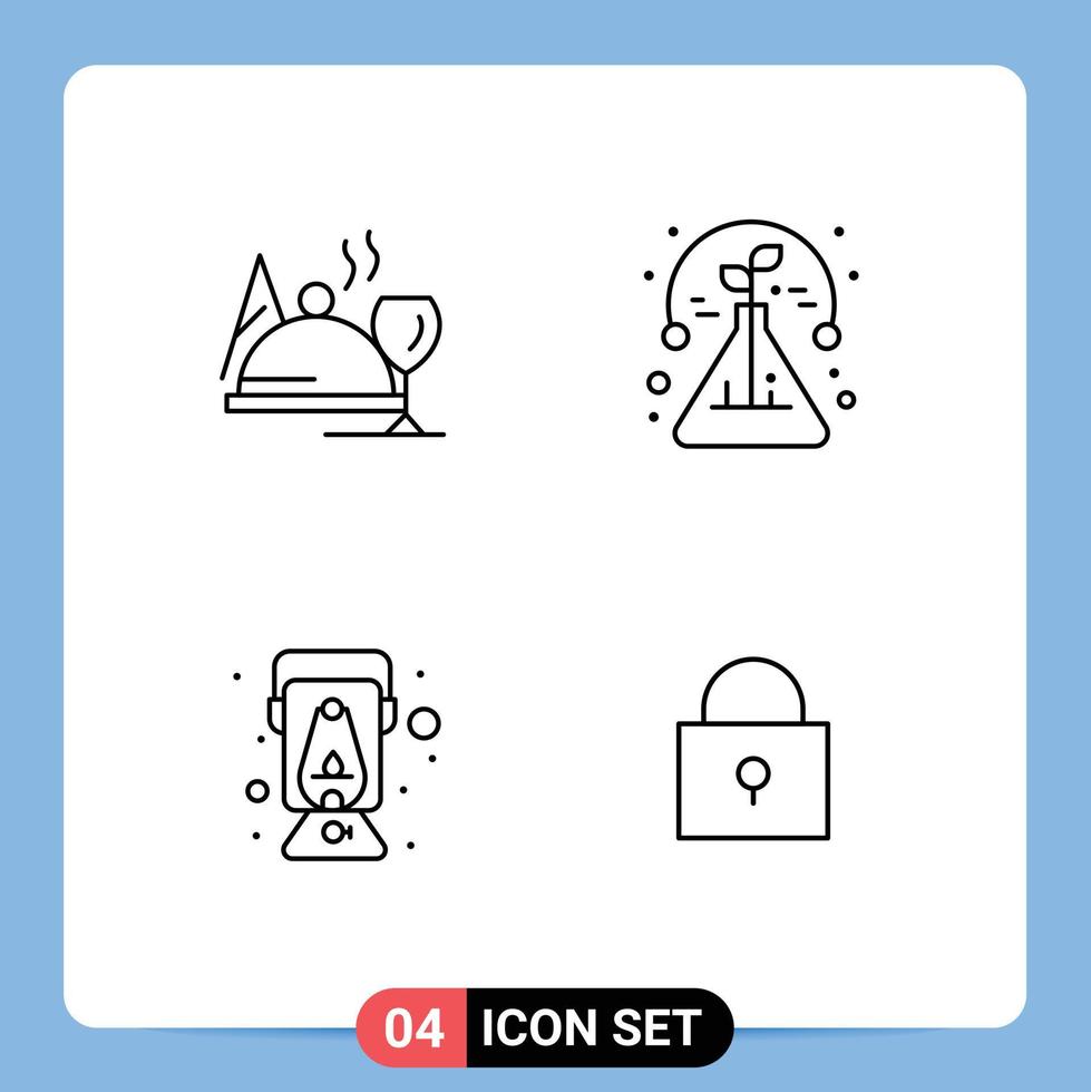 Mobile Interface Line Set of 4 Pictograms of hotel lantern glass test oil lamp Editable Vector Design Elements