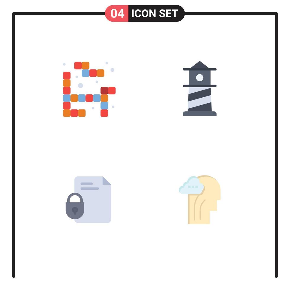 4 Universal Flat Icon Signs Symbols of tetris security beach file activity Editable Vector Design Elements