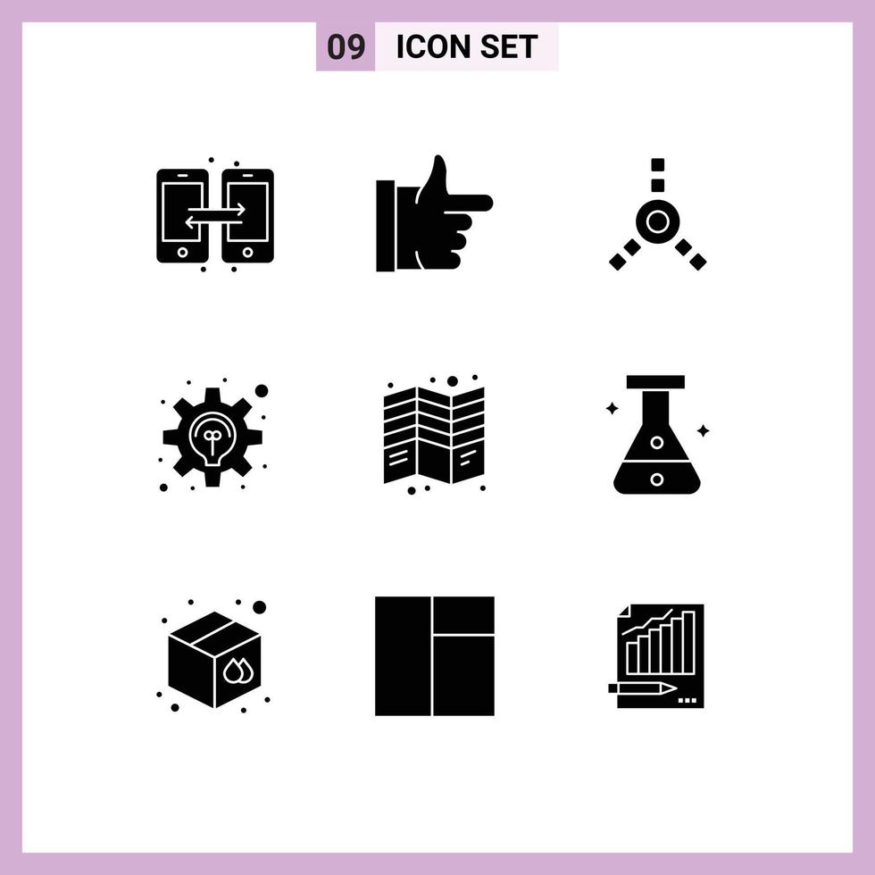 Editable Vector Line Pack of 9 Simple Solid Glyphs of tri fold fire ware flyer development Editable Vector Design Elements