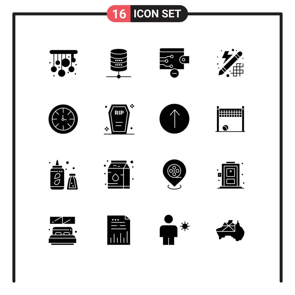 Modern Set of 16 Solid Glyphs Pictograph of global timer remove watch innovation Editable Vector Design Elements