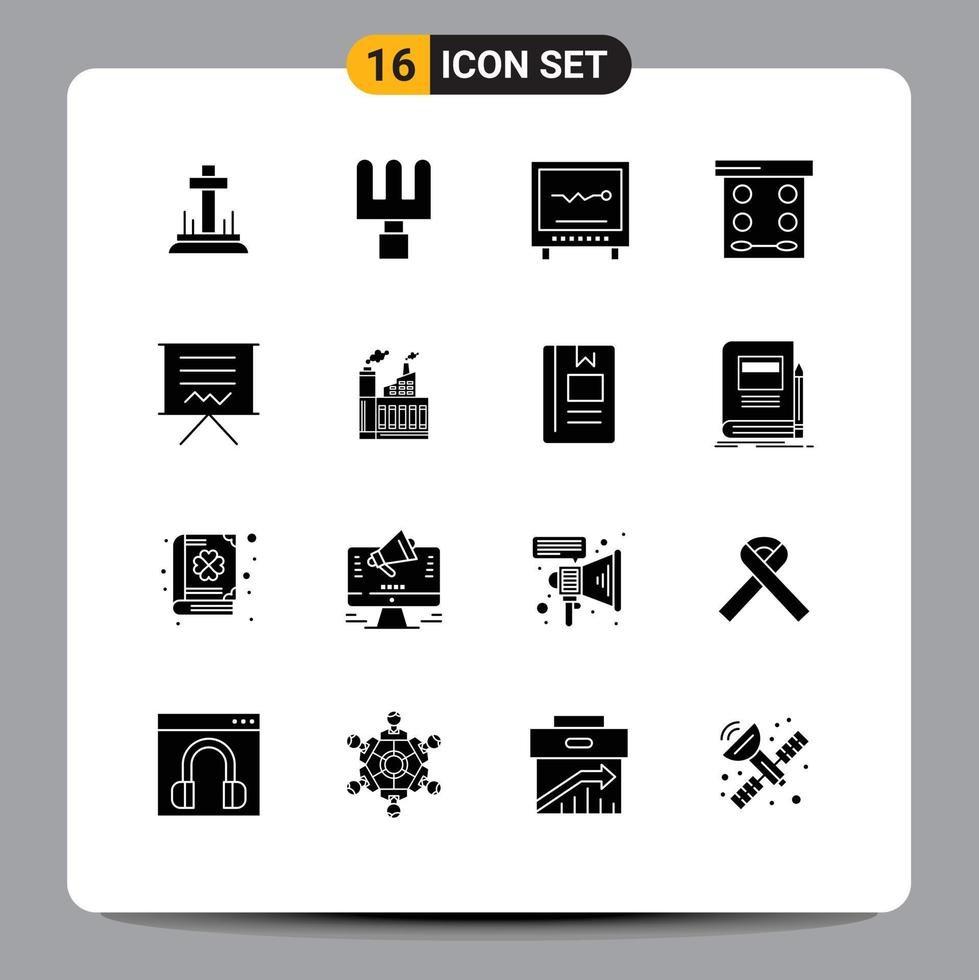 Group of 16 Modern Solid Glyphs Set for easel blackboard health powder eye shadow Editable Vector Design Elements
