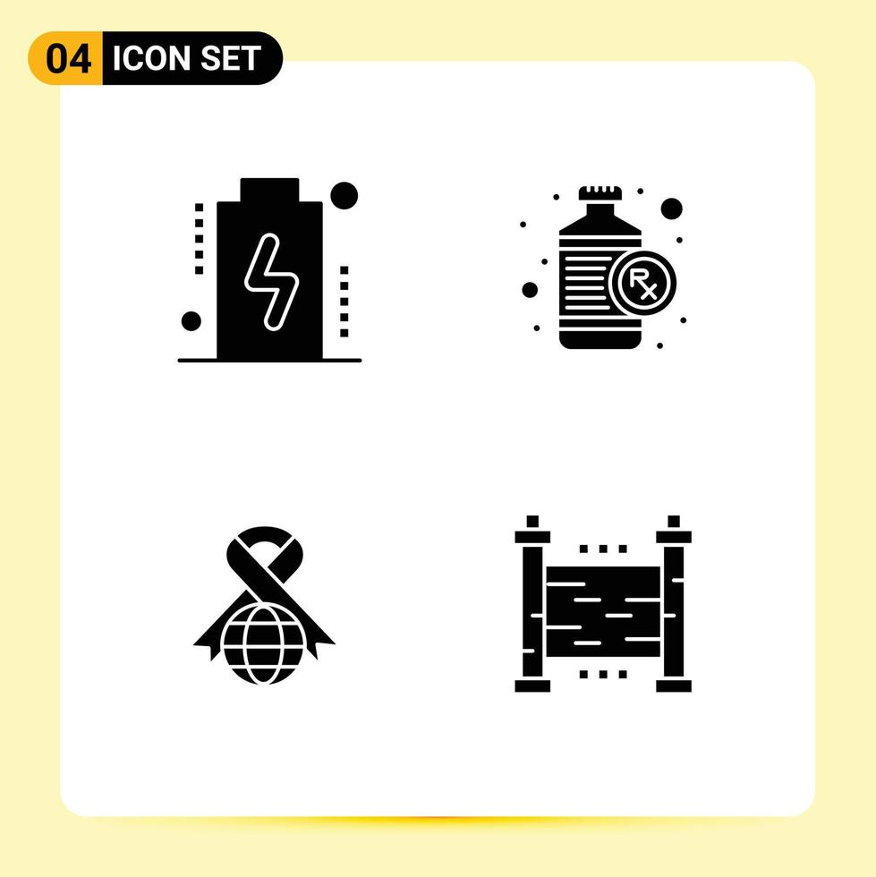 Stock Vector Icon Pack of 4 Line Signs and Symbols for battery ribbon level medical world Editable Vector Design Elements