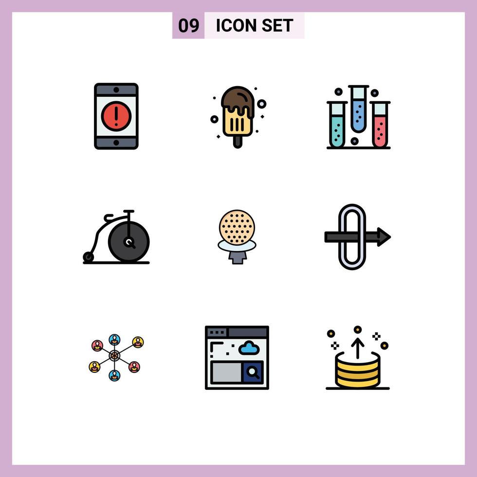 Modern Set of 9 Filledline Flat Colors and symbols such as vehicle old summer bike form Editable Vector Design Elements
