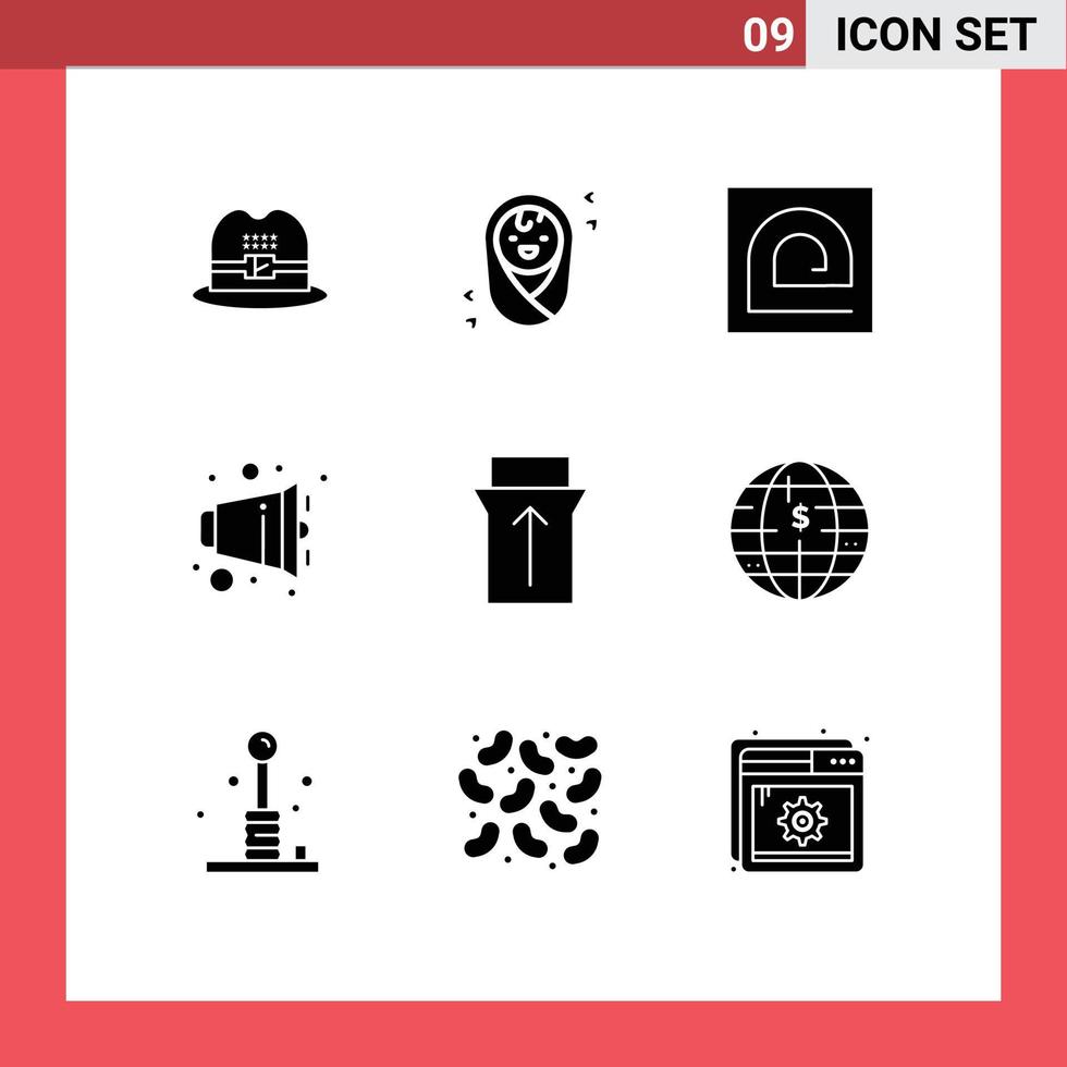 conjunto de 9 iconos de interfaz de usuario modernos símbolos signos para altavoz de huellas dactilares de gesto táctil elementos de diseño vectorial editables a la mitad vector