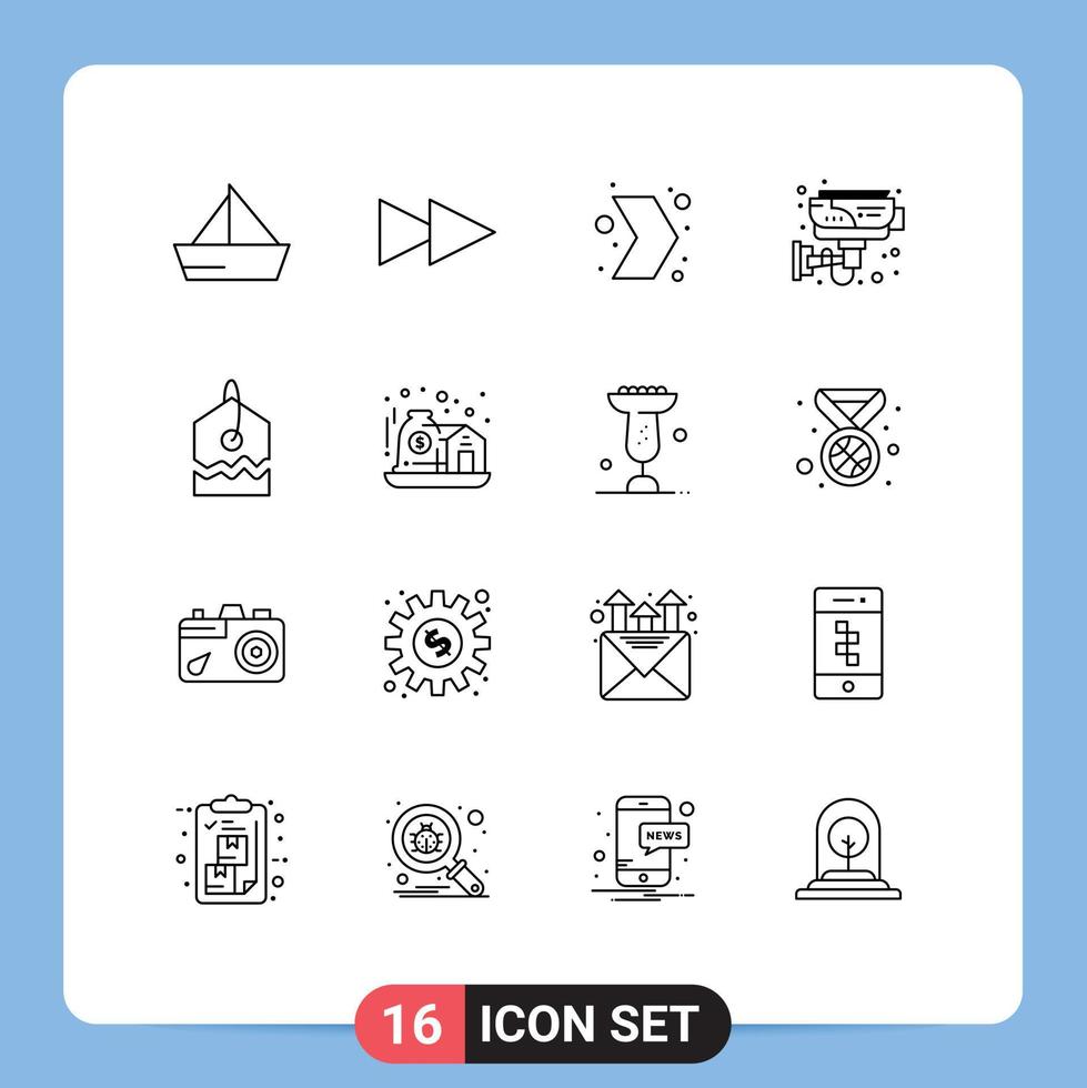 16 User Interface Outline Pack of modern Signs and Symbols of over technology direction smart electronic Editable Vector Design Elements