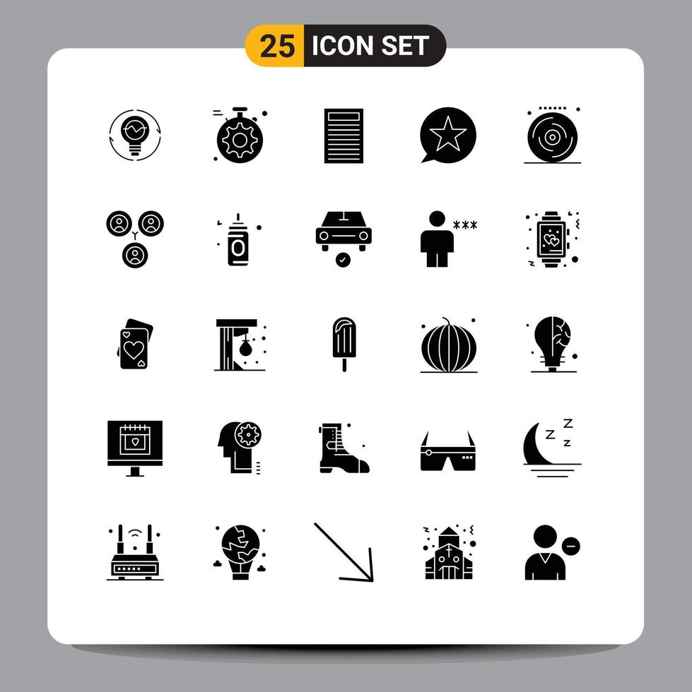 Modern Set of 25 Solid Glyphs Pictograph of star message gear favorite red Editable Vector Design Elements