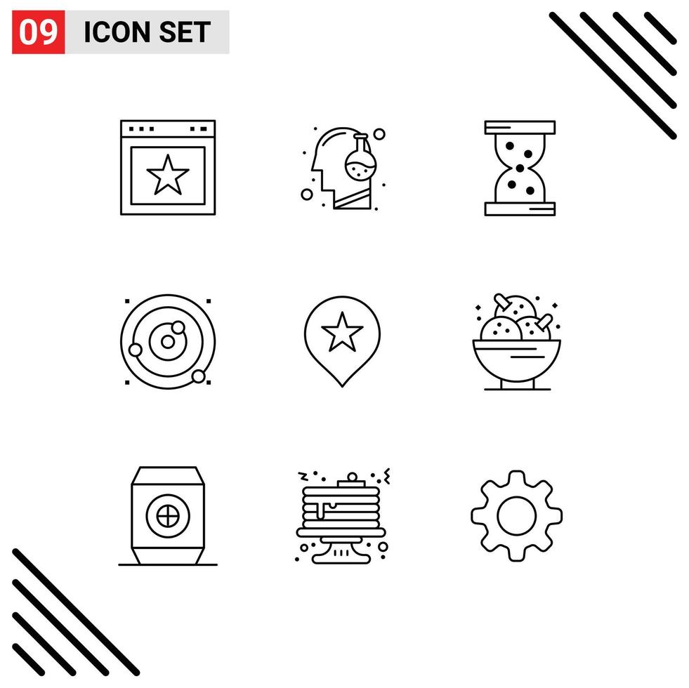 Universal Icon Symbols Group of 9 Modern Outlines of location solar system science planets orbiting orbit Editable Vector Design Elements