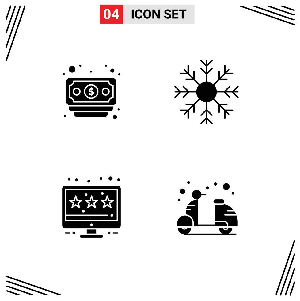 Stock Vector Icon Pack of 4 Line Signs and Symbols for banking online shop cold weather beach Editable Vector Design Elements