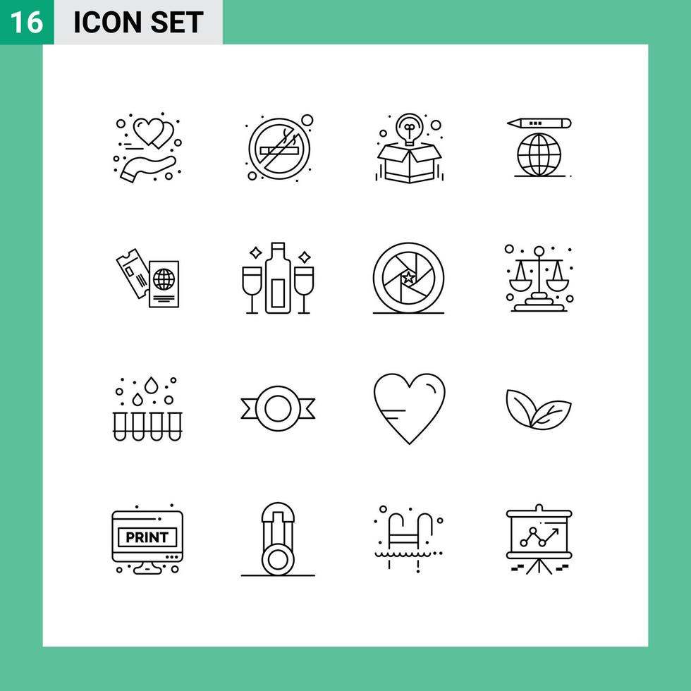 16 Outline concept for Websites Mobile and Apps business pencil box education globe offer Editable Vector Design Elements
