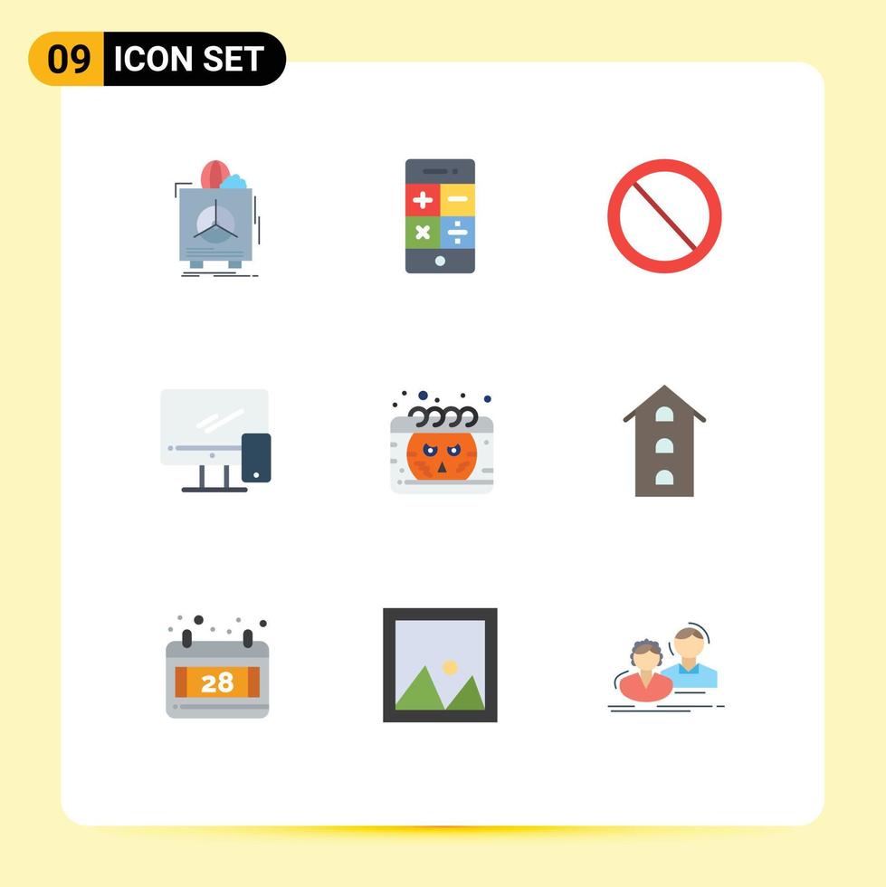 Set of 9 Vector Flat Colors on Grid for mobile device technology monitor user Editable Vector Design Elements