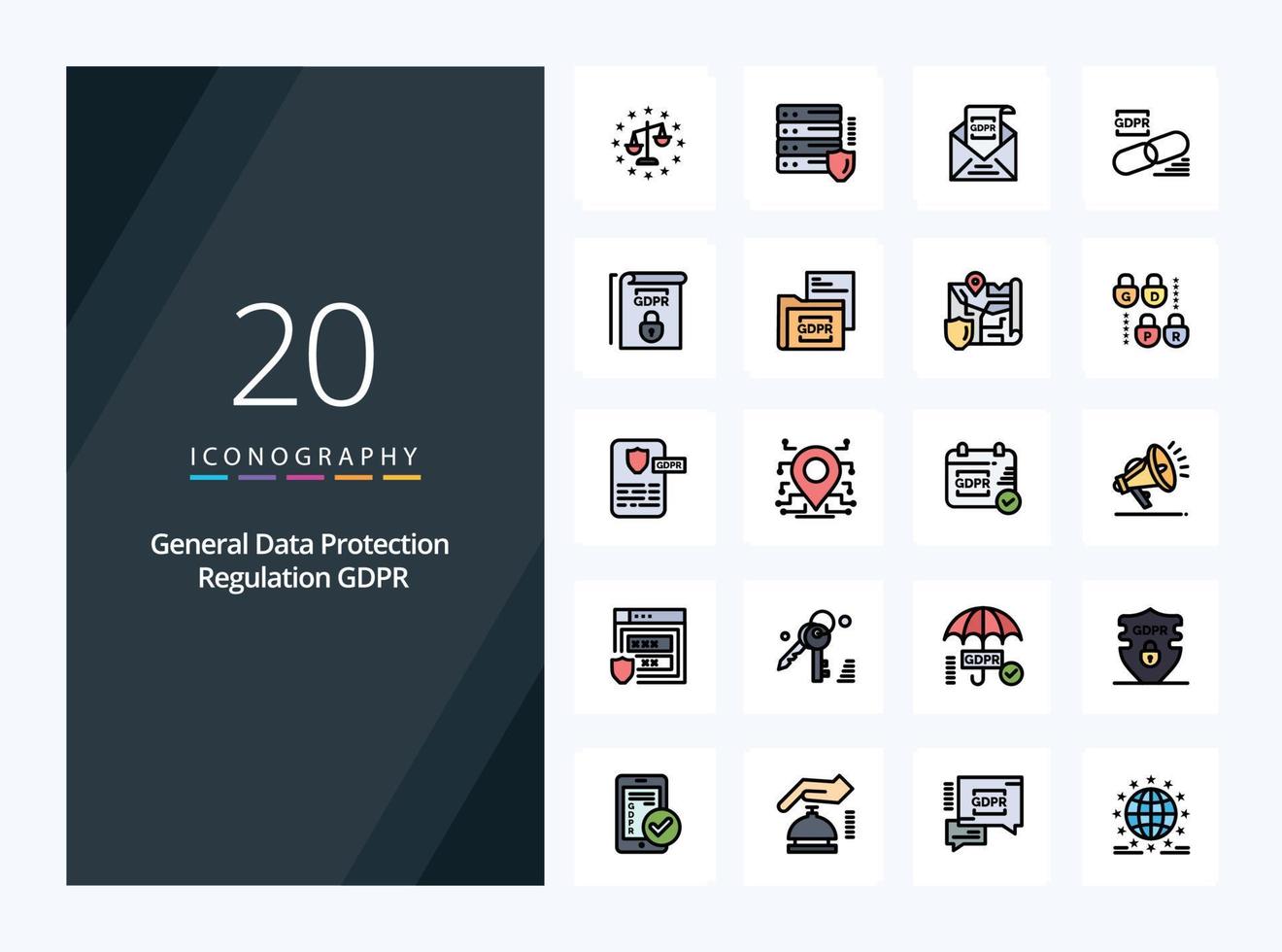 20 Gdpr line Filled icon for presentation vector