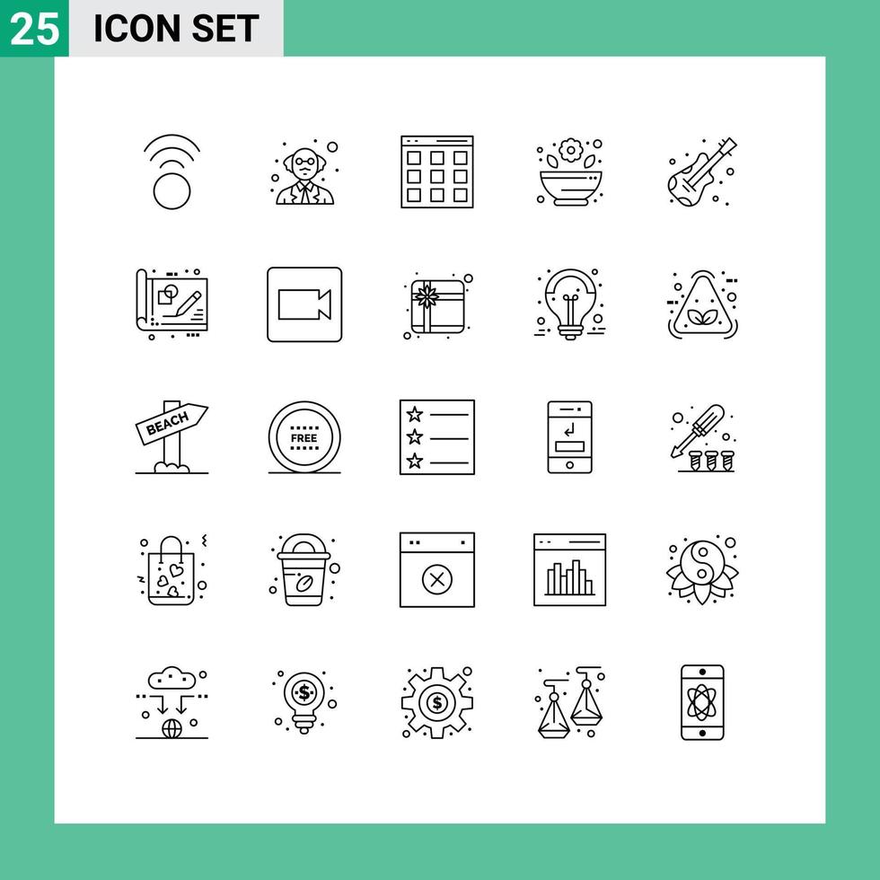 paquete de 25 líneas modernas, signos y símbolos para medios de impresión web, como instrumentos de isótopos musicales de negocios, elementos de diseño de vectores editables rx