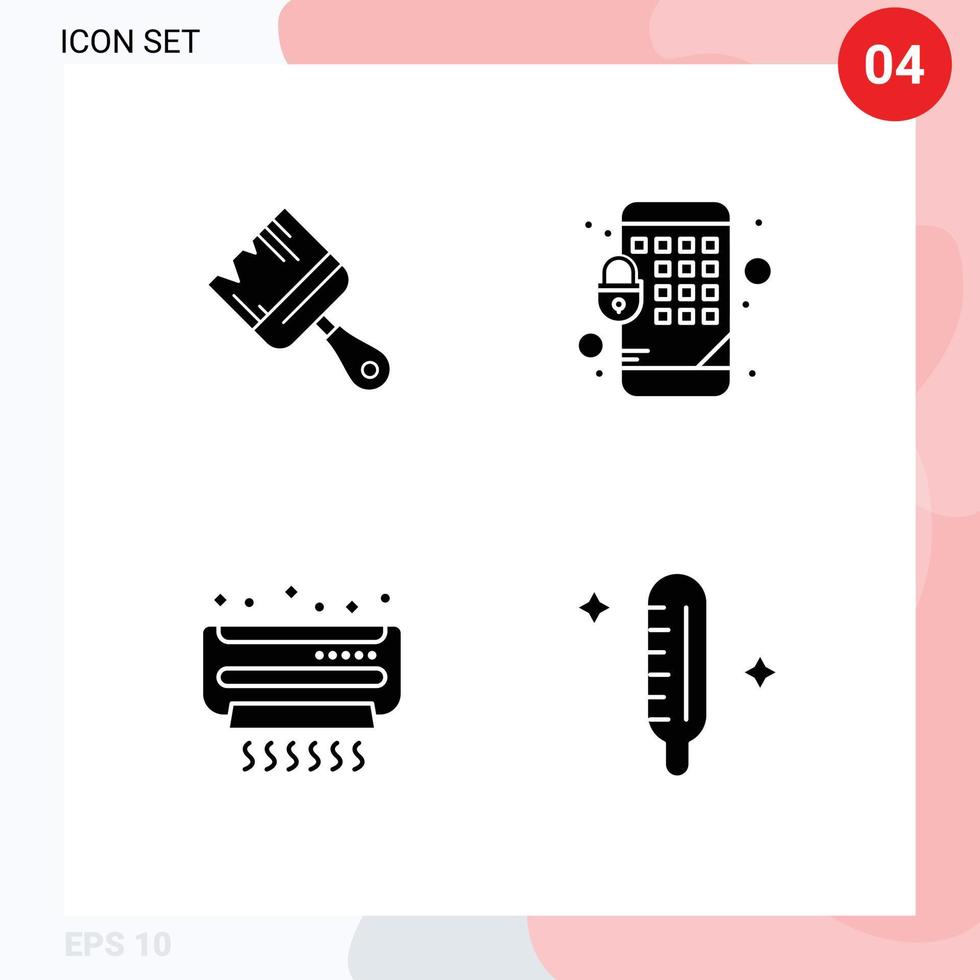 Stock Vector Icon Pack of 4 Line Signs and Symbols for brush conditioner paint mobile cold Editable Vector Design Elements