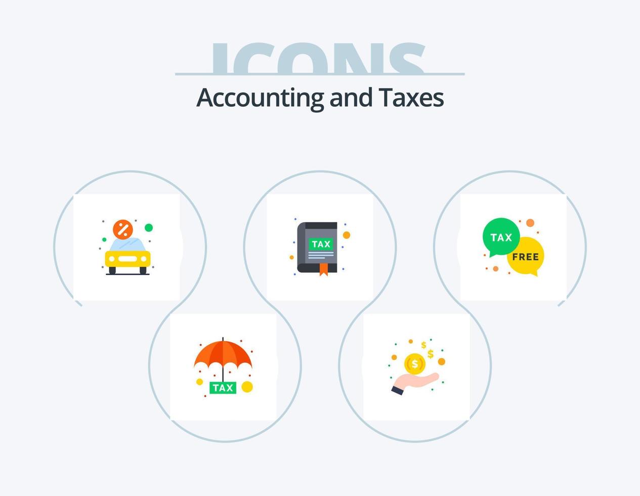 Taxes Flat Icon Pack 5 Icon Design. tax. book. car. book. rent vector