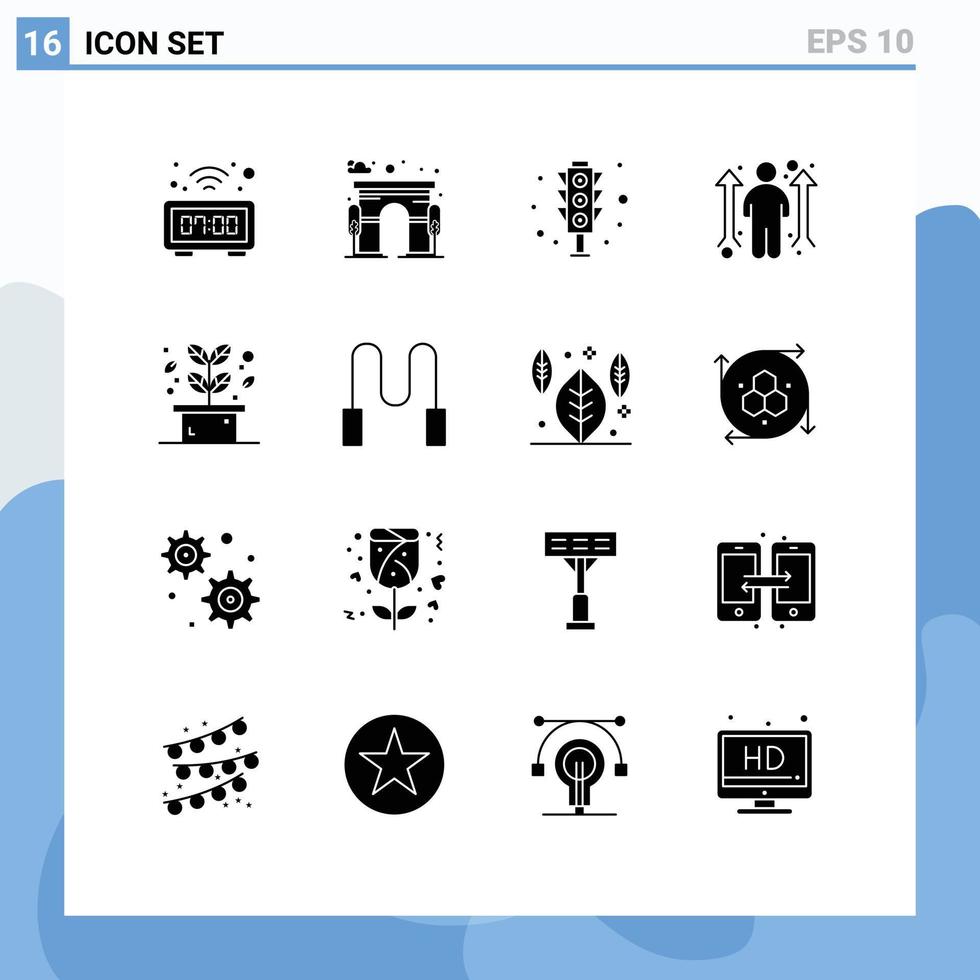Group of 16 Modern Solid Glyphs Set for leaf opportunity signal man business opportunity Editable Vector Design Elements