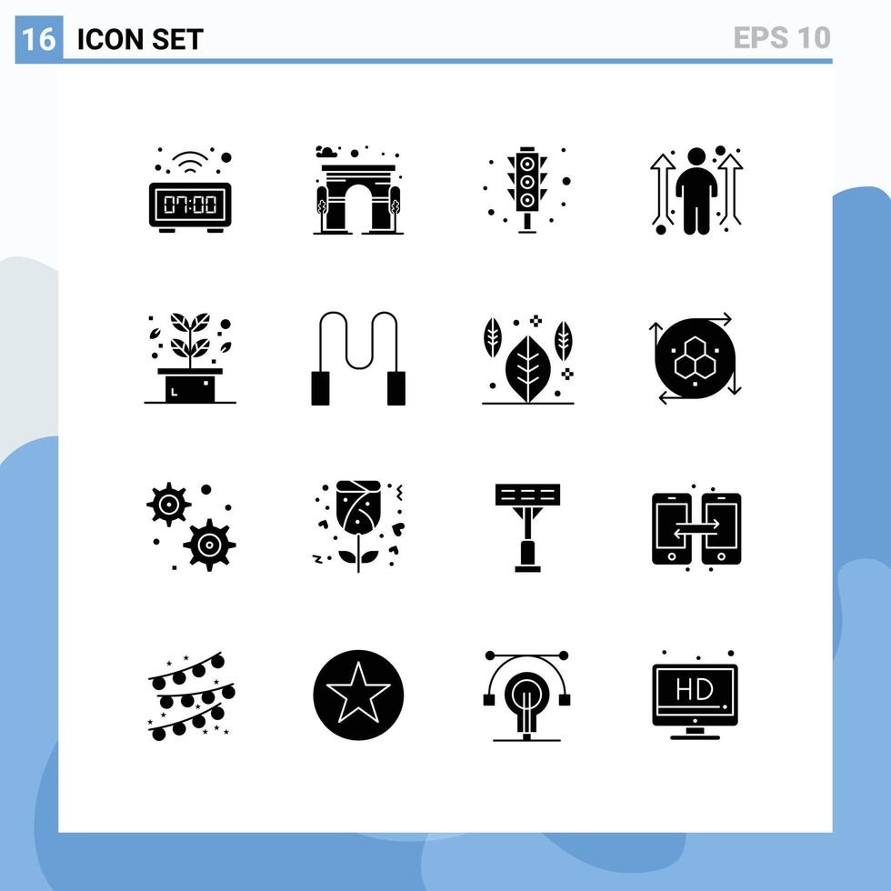 Group of 16 Modern Solid Glyphs Set for leaf opportunity signal man business opportunity Editable Vector Design Elements