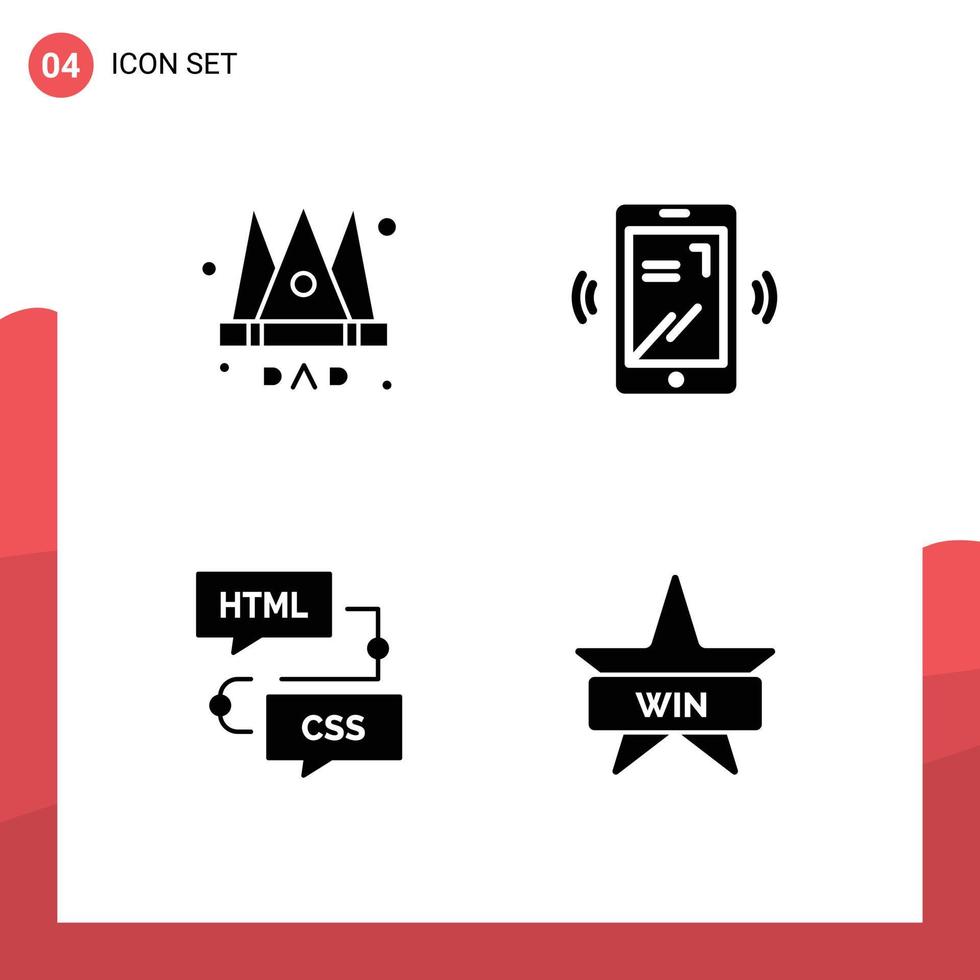 Set of 4 Modern UI Icons Symbols Signs for crown development king layout programming Editable Vector Design Elements