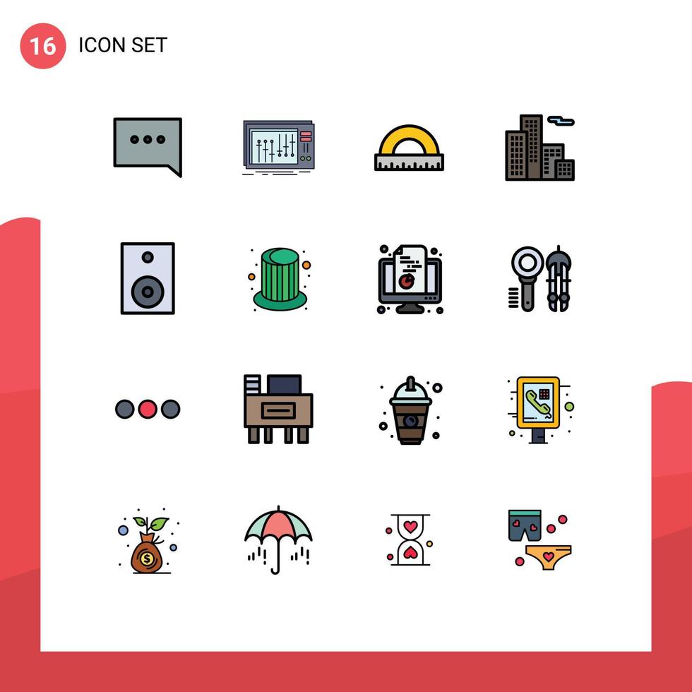 Mobile Interface Flat Color Filled Line Set of 16 Pictograms of electronics house angle building scale Editable Creative Vector Design Elements