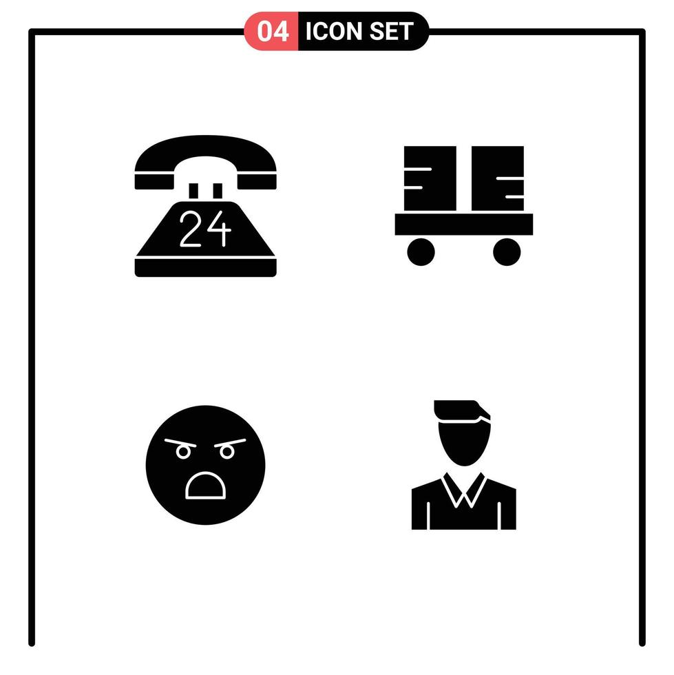 Pictogram Set of 4 Simple Solid Glyphs of anytime lift truck contact fork truck emotion Editable Vector Design Elements