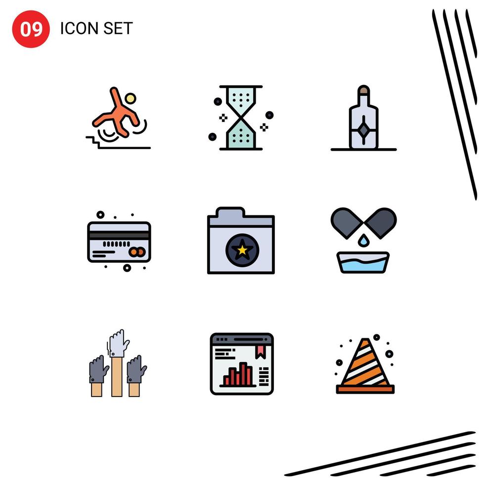 Editable Vector Line Pack of 9 Simple Filledline Flat Colors of finance currency ui credit sunblock Editable Vector Design Elements