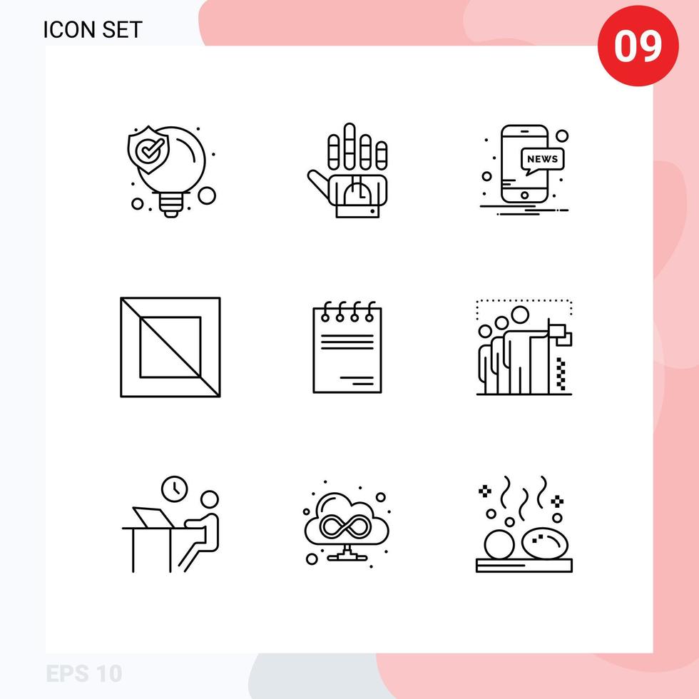 Pack of 9 creative Outlines of signature document mobile notepad design Editable Vector Design Elements